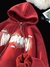 Goth Letter Print Y2K Vintage Hoodie Red / M(40-45KG)