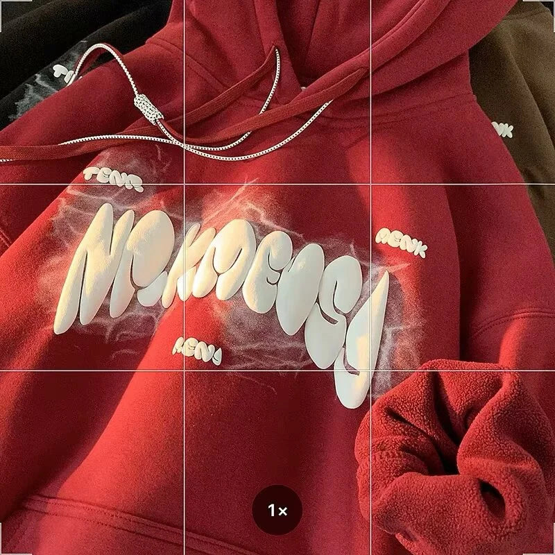 Puff Graffiti Letter Lightning Print Fleece Pullover Hoodie 3