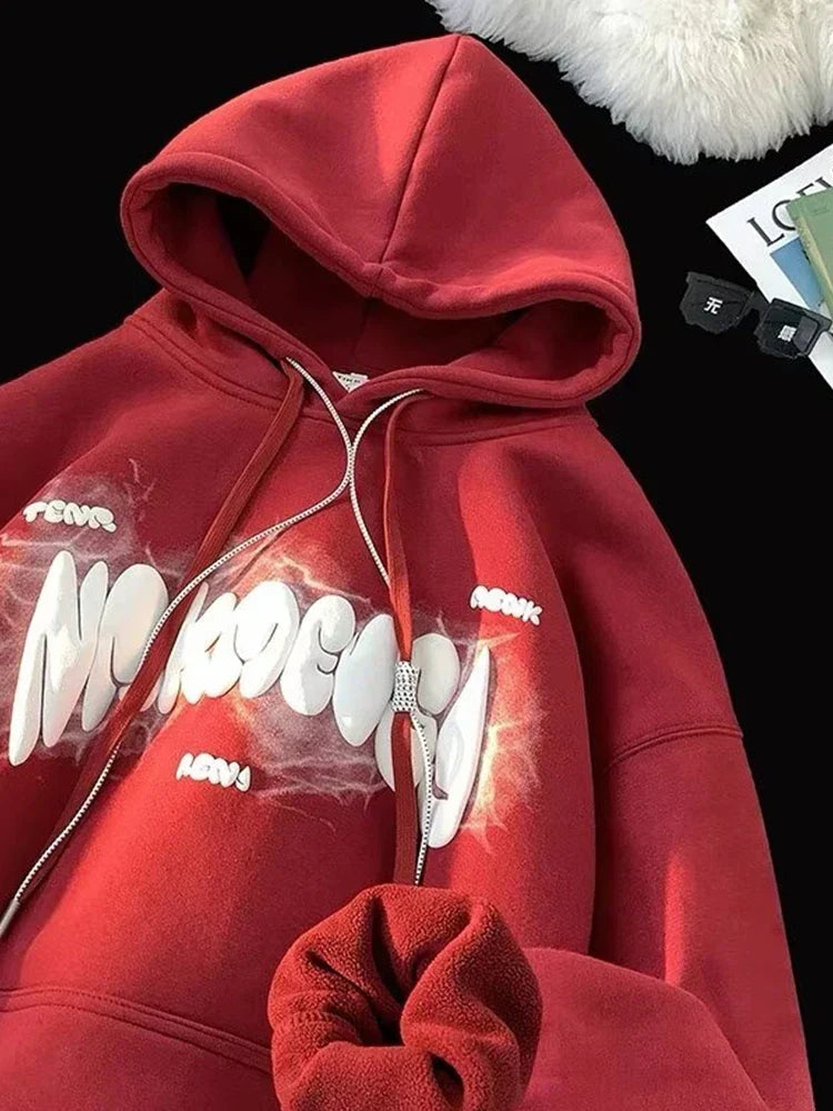 Puff Graffiti Letter Lightning Print Fleece Pullover Hoodie 9