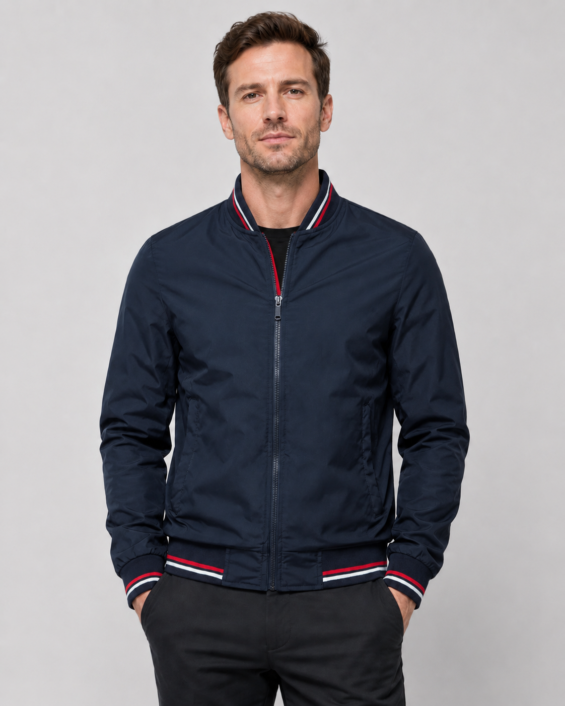 Men’s Lightweight Bomber Jacket with Ribbed Trim