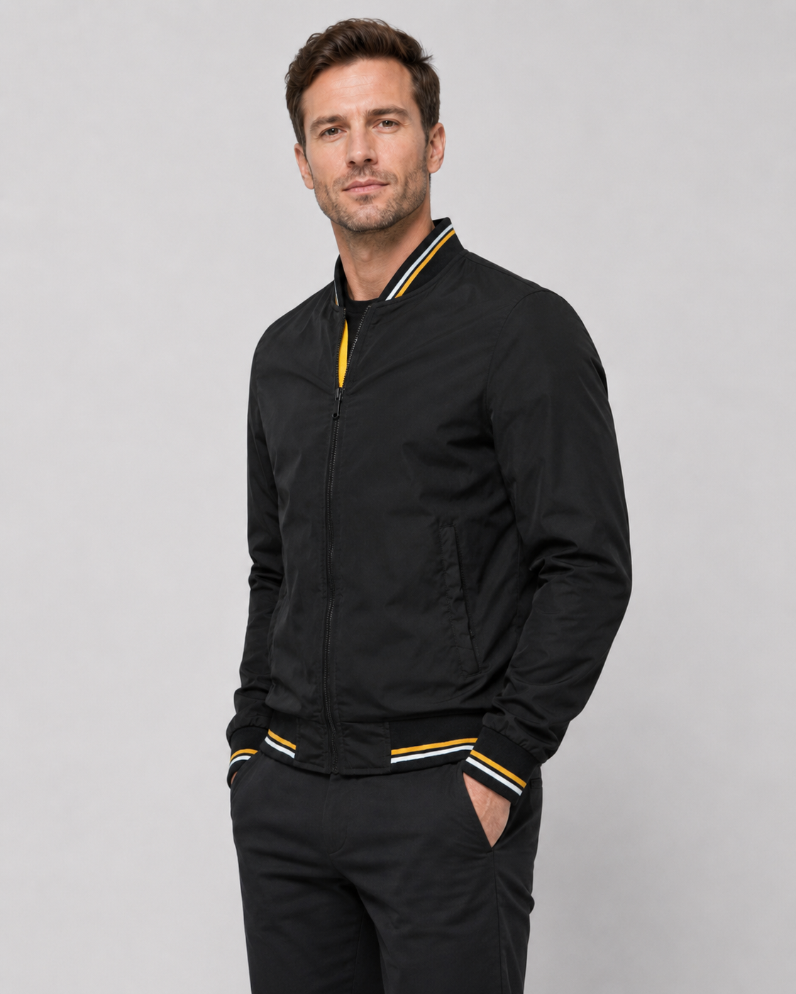 Men’s Lightweight Bomber Jacket with Ribbed Trim