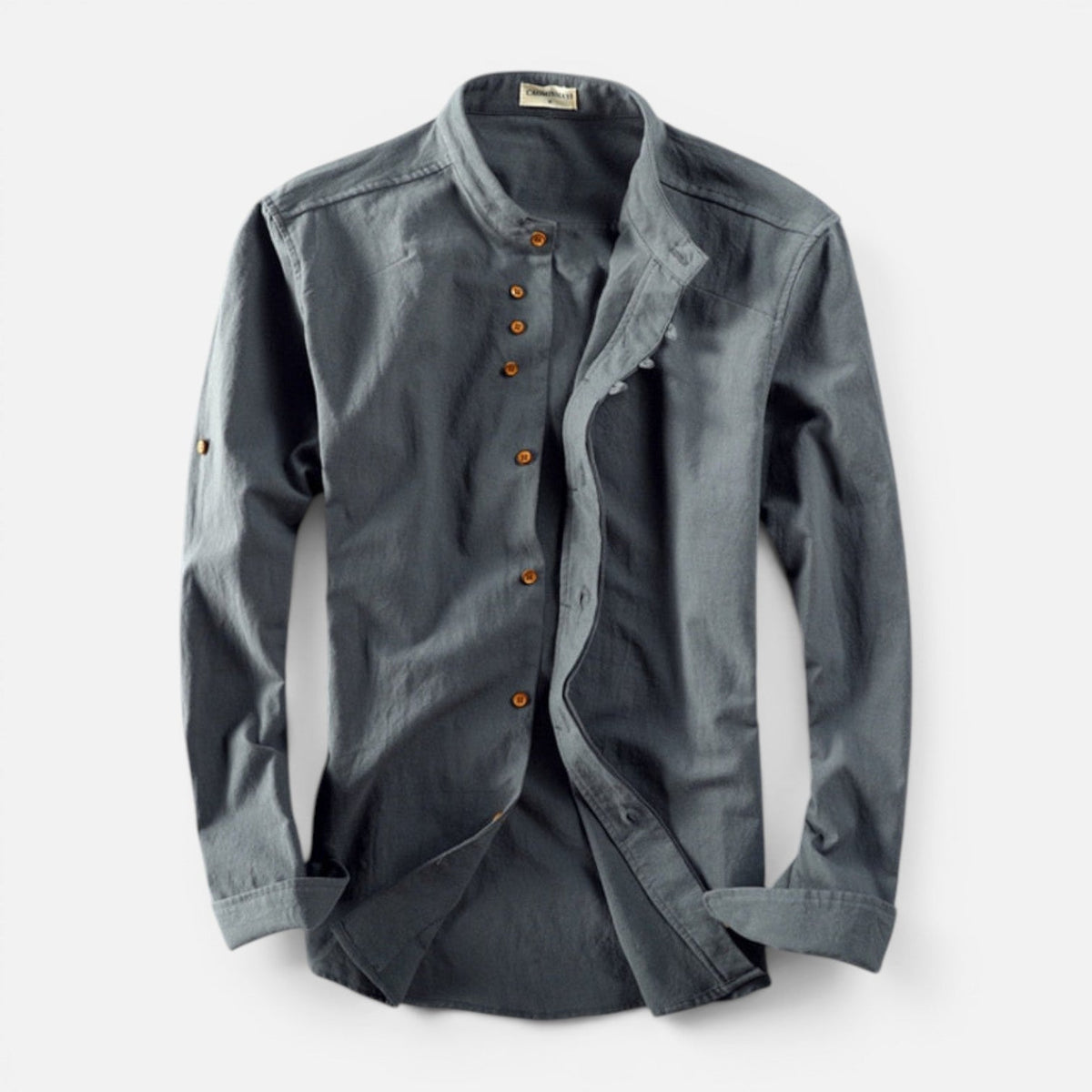 Men's Mandarin Collar Button Up Shirt Long Sleeve