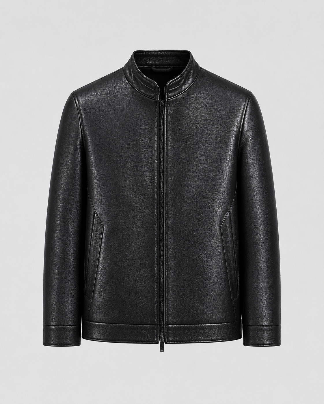 Men’s PU Leather Jacket – Stand Collar Zip Style