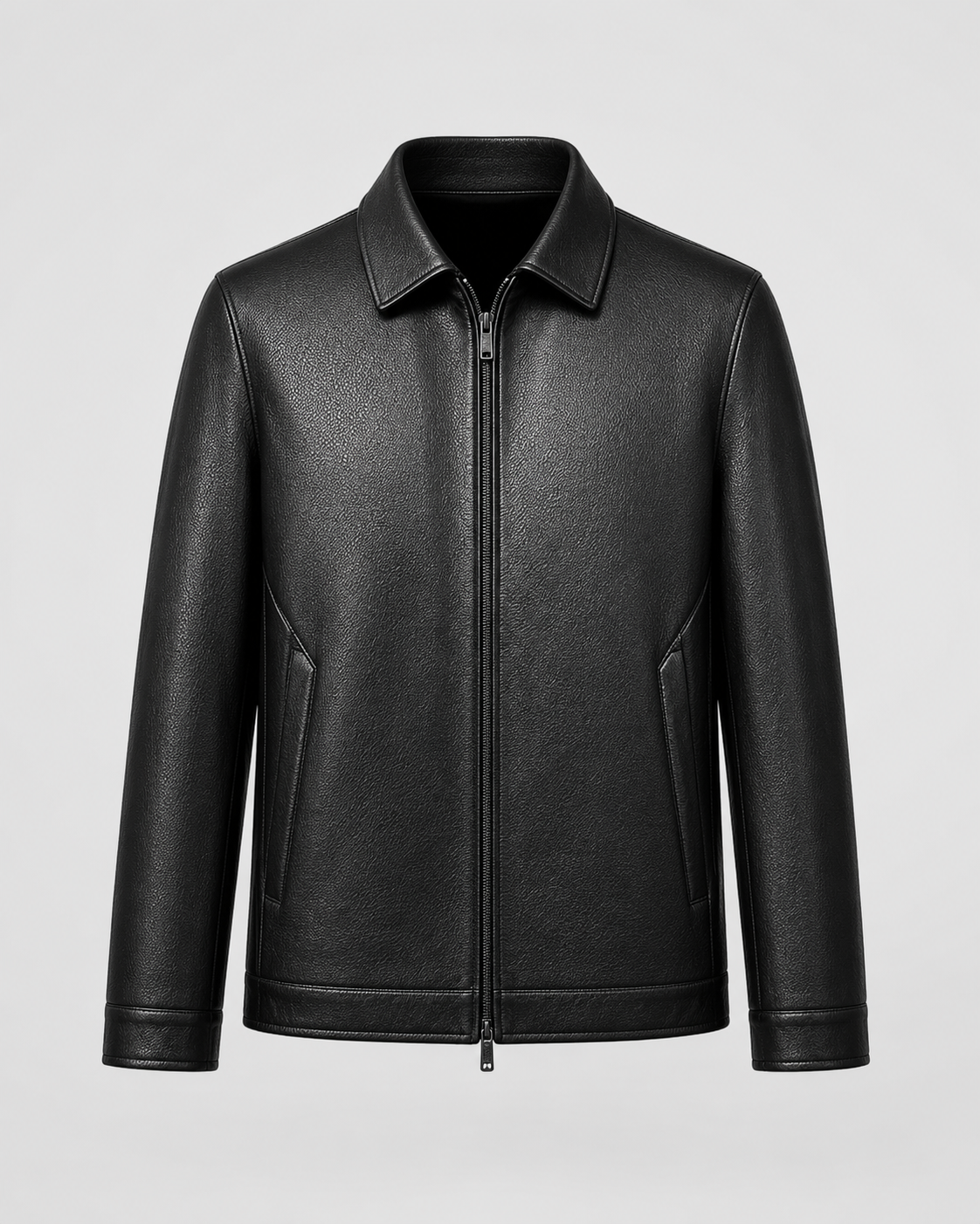 Men’s PU Leather Zip Jacket – Classic Collar Style