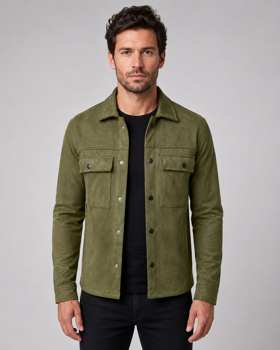 Men’s Suede Overshirt Jacket with Chest Pockets