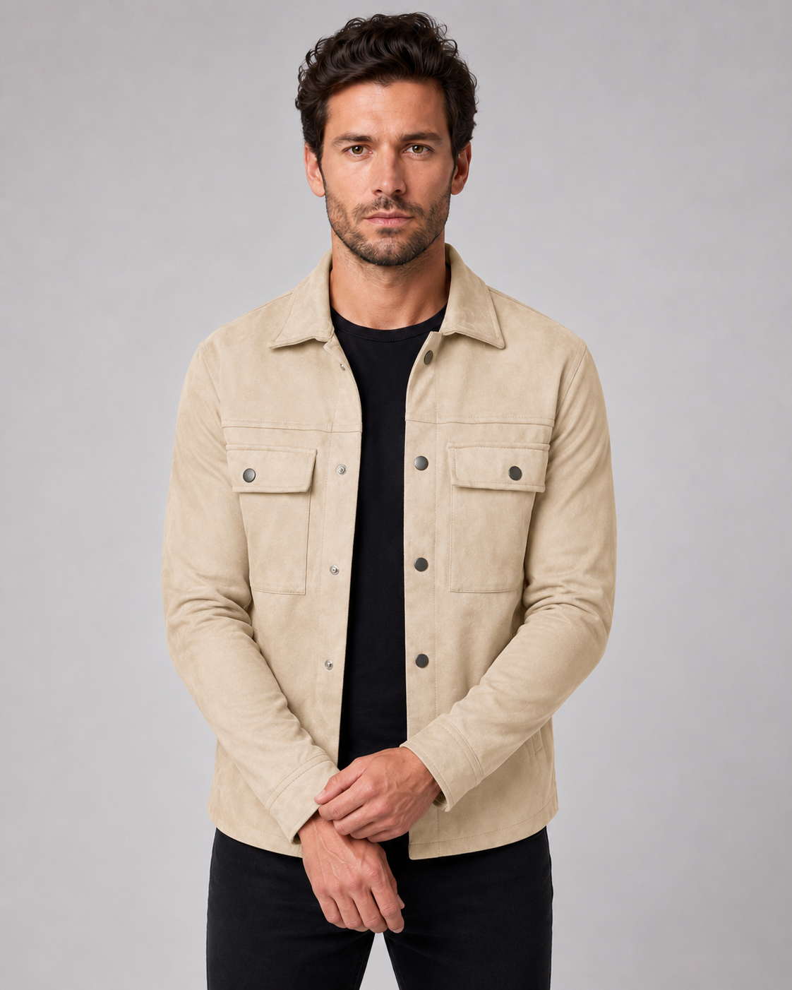 Men’s Suede Overshirt Jacket with Chest Pockets