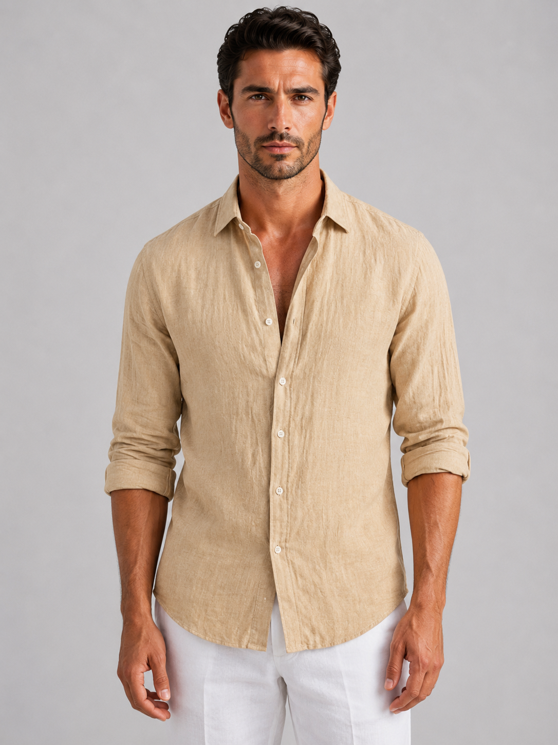 Men's Linen Blend Look Button-Up Shirt – Relaxed Summer Fit