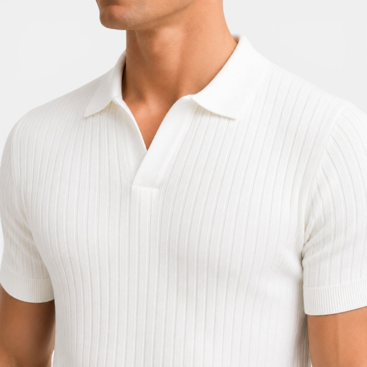 Men's Ribbed Knit Polo Shirt Short Sleeve Casual Summer Top