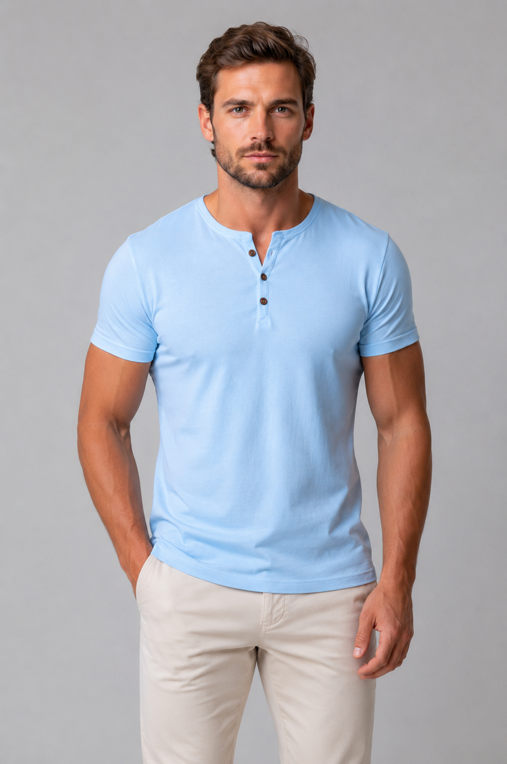 Men's Slim Fit Henley T-Shirt – Button Neck Casual Top