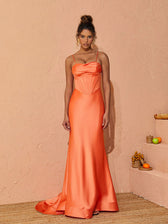 Meris Spaghetti Satin Maxi Dress In Orange 4