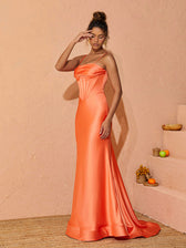 Meris Spaghetti Satin Maxi Dress In Orange 3