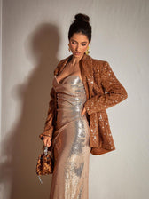 Strapless Sequin Split Maxi Dress In Champagne - View 5