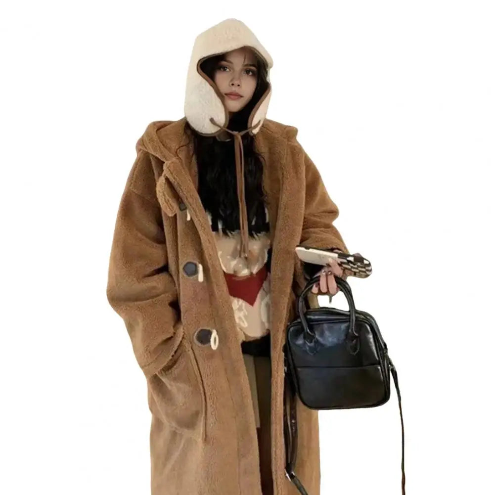 Hooded Toggle Button Teddy Fleece Longline Duffle Coat 2