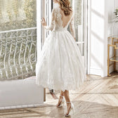 Long Sleeved Backless Slim Fitting White Lace Midi Dress 2