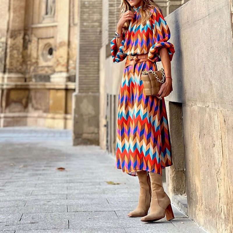 Statement Inés Formal Printed Midi Dress Chic Silhouette Collection
