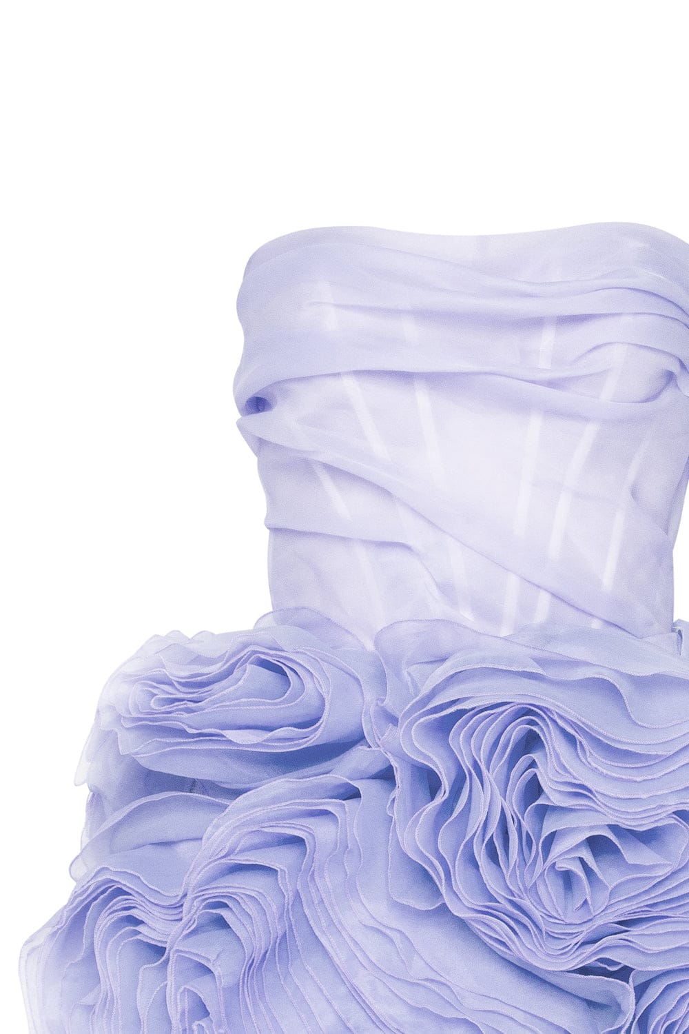 Strapless Ruched Corset Bodice Organza Rosette Ruffle Mini Dress 7