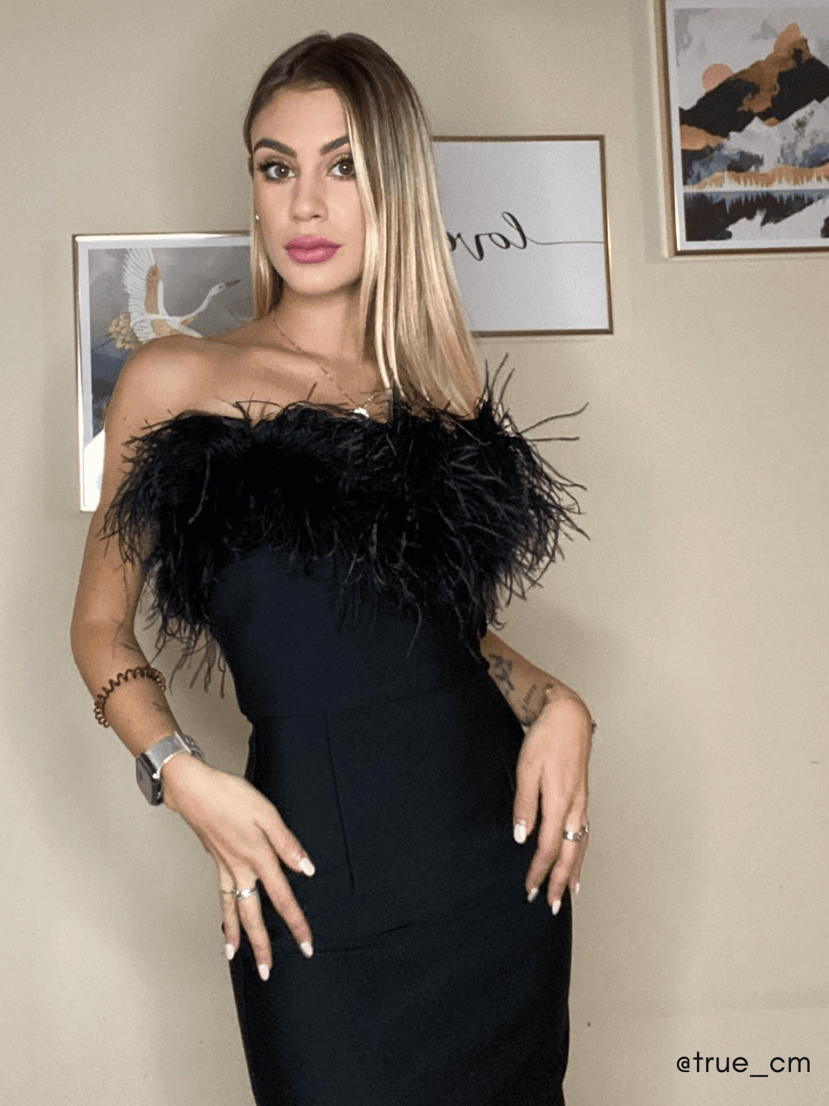 Mina Strapless Feather Trimmed Bandage Dress 6