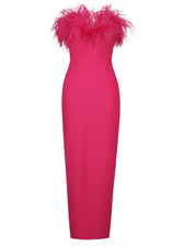 Mina Strapless Feather Trimmed Bandage Dress In Hot Pink 7