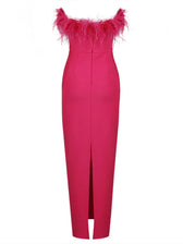 Mina Strapless Feather Trimmed Bandage Dress In Hot Pink 8