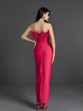 Mina Strapless Feather Trimmed Bandage Dress In Hot Pink 6