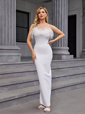 Mina Strapless Feather Trimmed Bandage Dress In White 2