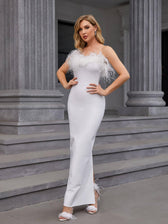 Mina Strapless Feather Trimmed Bandage Dress In White 4