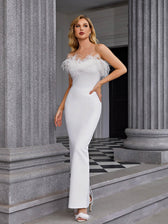 Mina Strapless Feather Trimmed Bandage Dress In White 3