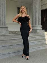 Mina Strapless Feather Trimmed Bandage Dress 3