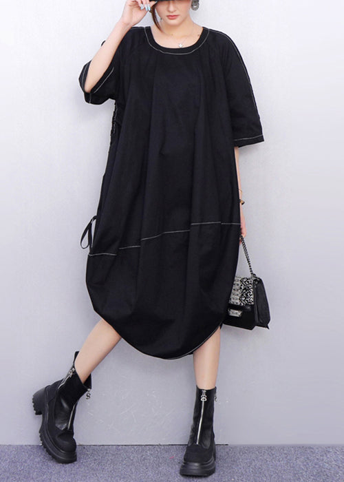 Contrast Stitch Oversized Balloon Cocoon Midi Dress