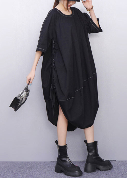 Contrast Stitch Oversized Balloon Cocoon Midi Dress