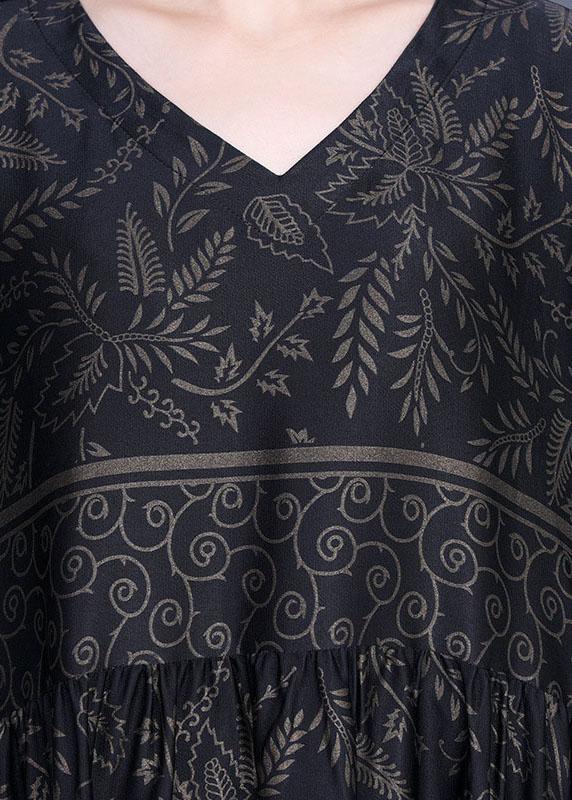Botanical Print V-Neck Empire Waist Three Quarter Sleeve Maxi Dress