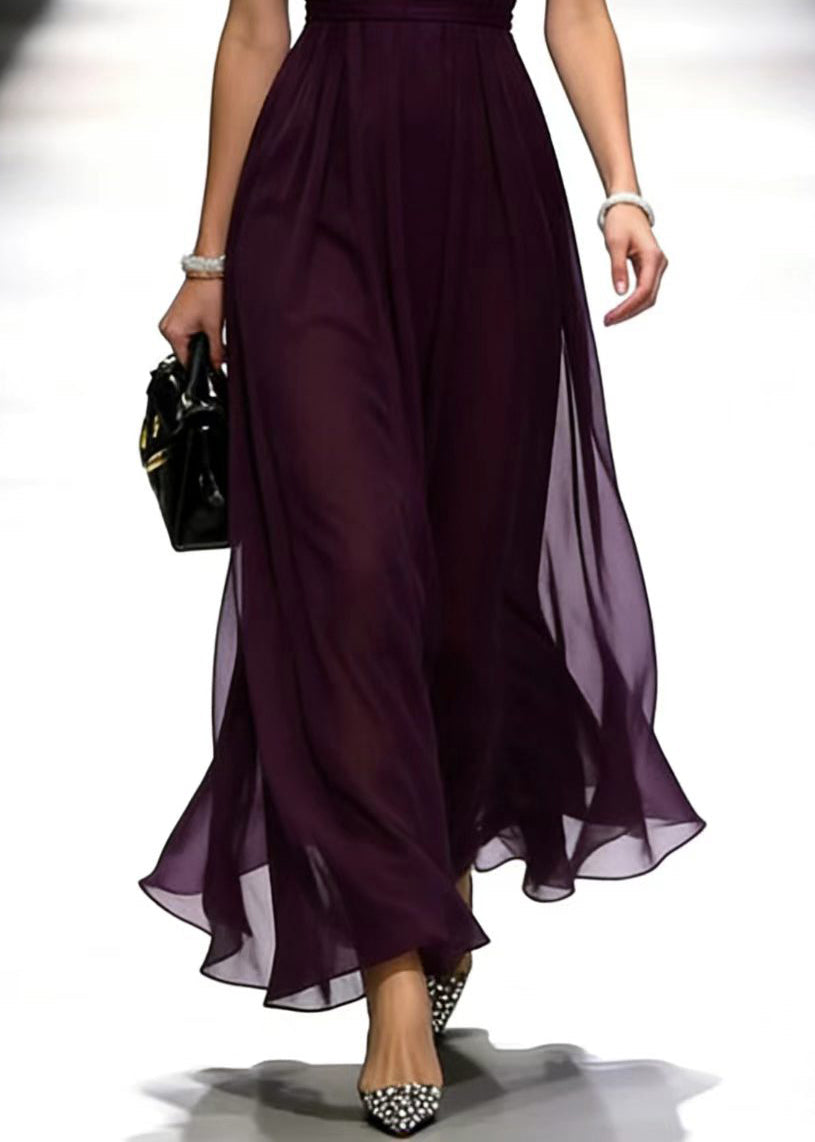 Halter Neck Cold Shoulder Rhinestone Collar Belted Chiffon Maxi Gown