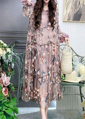 Modern Embroidered Floral Ruffled Tulle Long Dress Lantern Sleeve 2