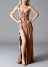 Modern Khaki Bustier Top Side Open Chiffon Cami Dresses Summer 3