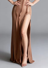 Modern Khaki Bustier Top Side Open Chiffon Cami Dresses Summer 4