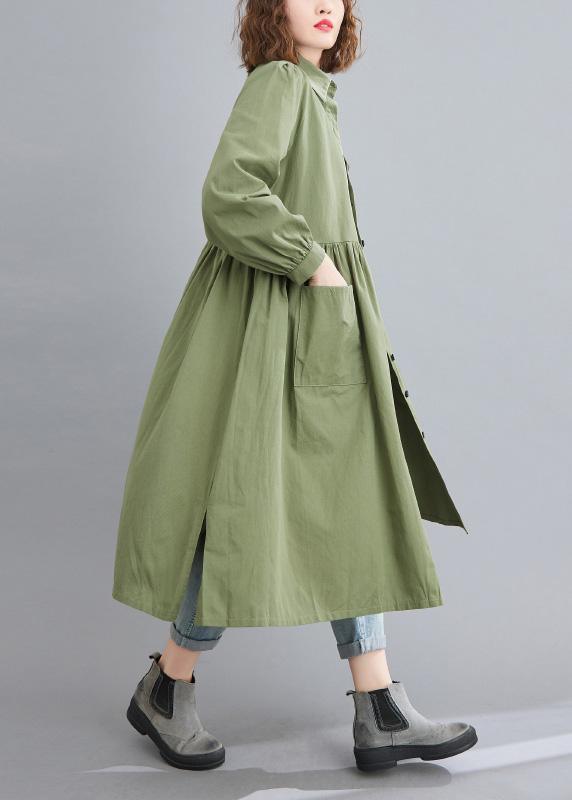 Modern Lapel Cinched Cotton Spring Dresses Runway Green Dresses
