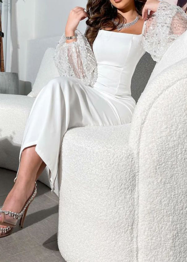 Lace Bishop Sleeve Square Neck Bodycon Midi Cocktail Dress