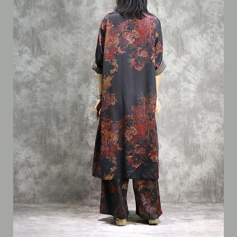Modern and wide leg pants silk dresses black prints Maxi Dresses two pieces summer