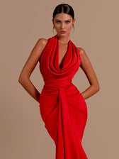 Backless Halter-Neck Deep V-Neck Bodycon Maxi Dress