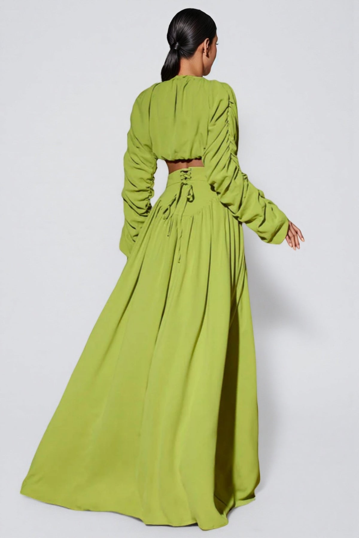 Ruched Long Sleeve Crop Top and High Waist Maxi Skirt Two Piece Set 6