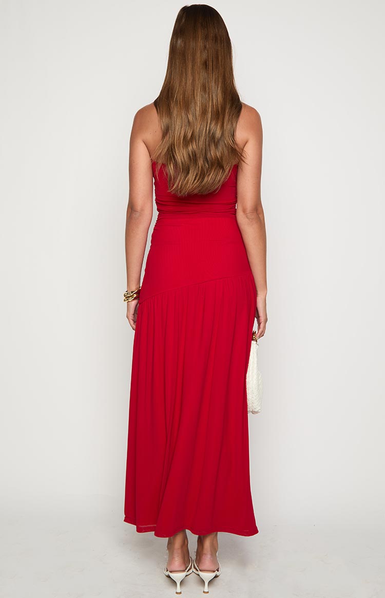 Strapless Ruched Bodice Drop Waist Double Split Maxi Dress 5