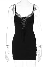 Black Lace Spaghetti Strap Backless Mini Dress Cut Out Dresses 6