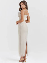 Elegant Spaghetti Strap Backless Mesh Maxi Dress 4