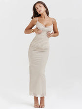Elegant Spaghetti Strap Backless Mesh Maxi Dress 3