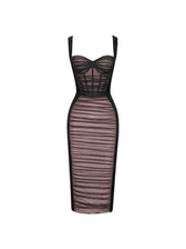 Muriel Mesh Ruched Velvet Midi Dress In Black 6