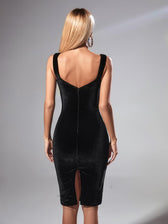 Muriel Mesh Ruched Velvet Midi Dress In Black 5