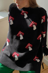 Graphic Mushroom Pullover Sweater Black / S Sweaters-L