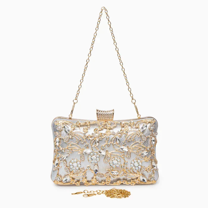 Rhinestone Floral Embellished Hard Case Clutch