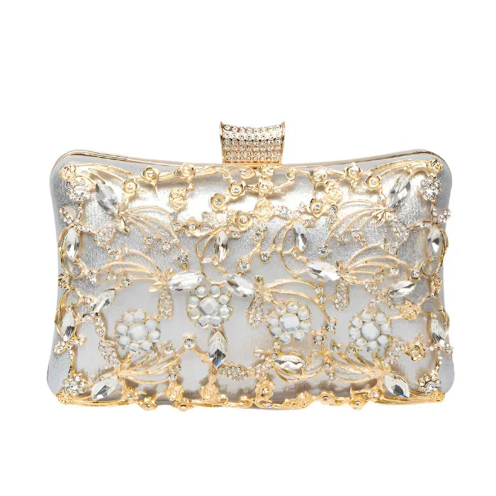 Rhinestone Floral Embellished Hard Case Clutch