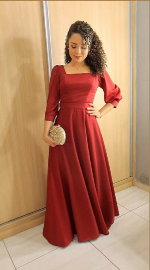 Simple Red A-line Square Neckline Prom Dress cc905